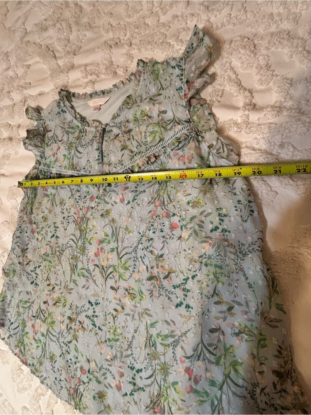 Lauren Conrad LC XXL Blue Floral Ruffle Blouse | Cottagecore Boho Flutter Sleeve - Picture 7 of 7